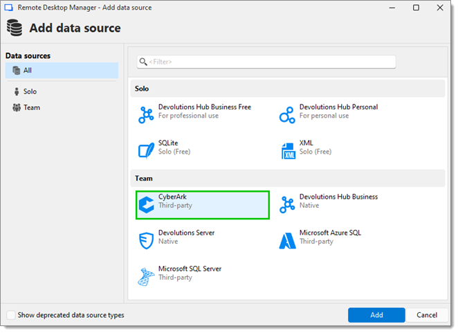Selecting the CyberArk data source