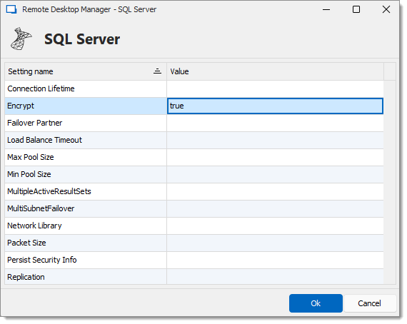 Set the encrypt property value to true