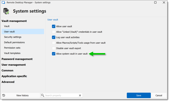 Allow system vault in user vault