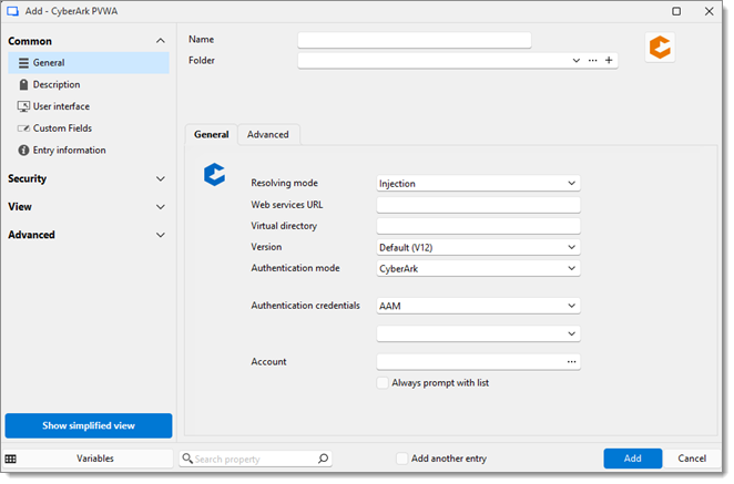 CyberArk PVWA (Credentials) entry