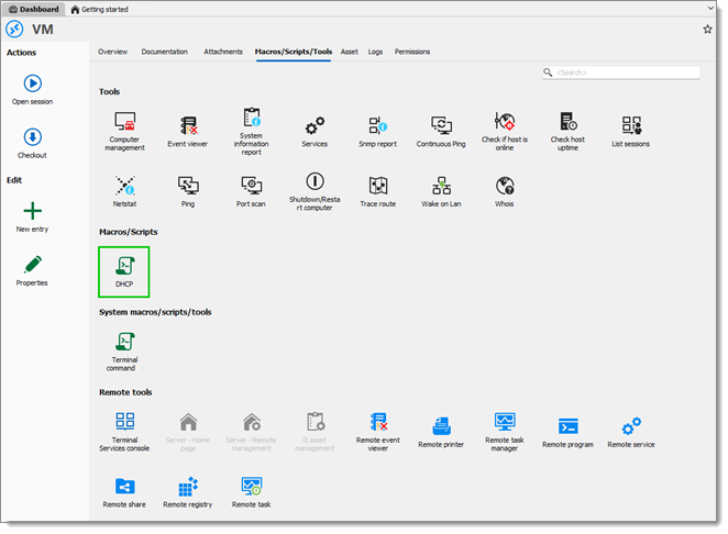 Execute the Command Line entry type (DHCP) from the dashboard under Macros/Scripts/Tools