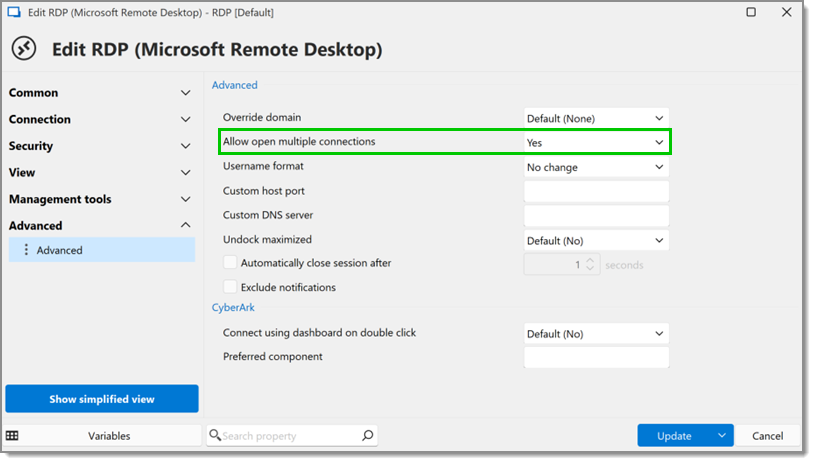 Enable the Allow open multiple connections option