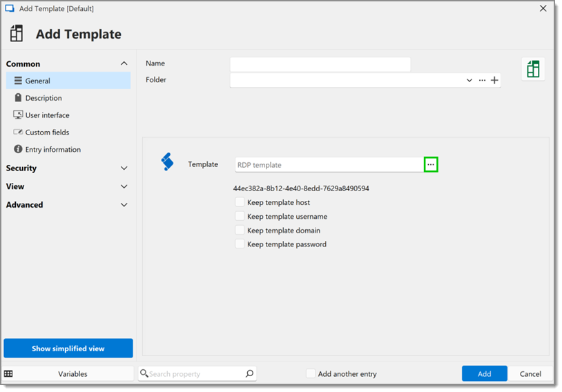Use the ellipsis button to select the template you created