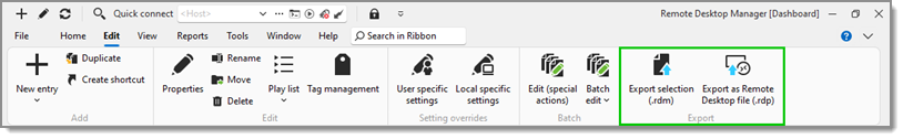 Edit ribbon - Export options