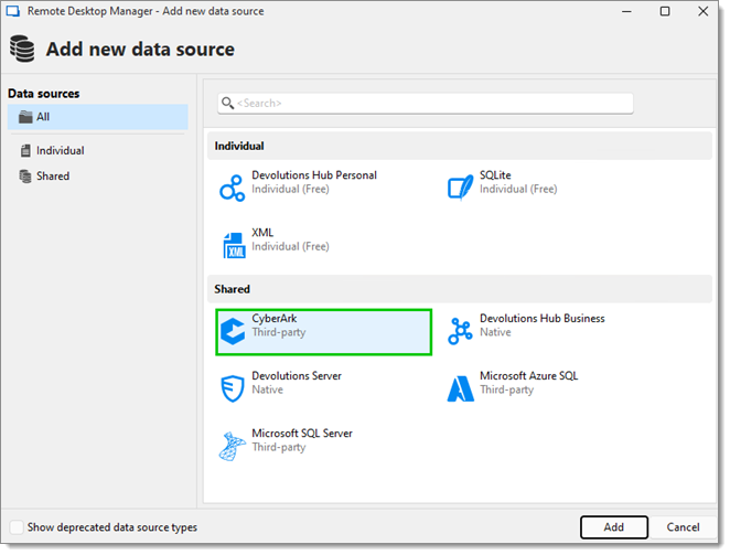 Selecting the CyberArk data source
