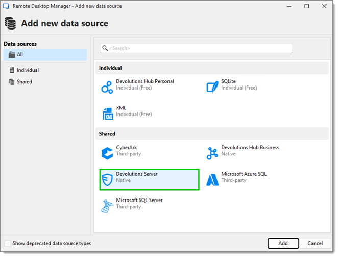 Data source type selection