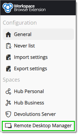 Paramètres – Espaces – Remote Desktop Manager