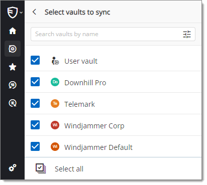 Sélection des coffres à synchroniser