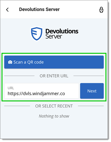 QR code or Devolutions Server URL