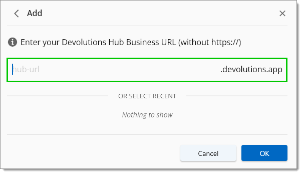 Enter your Devolutions Hub Business URL