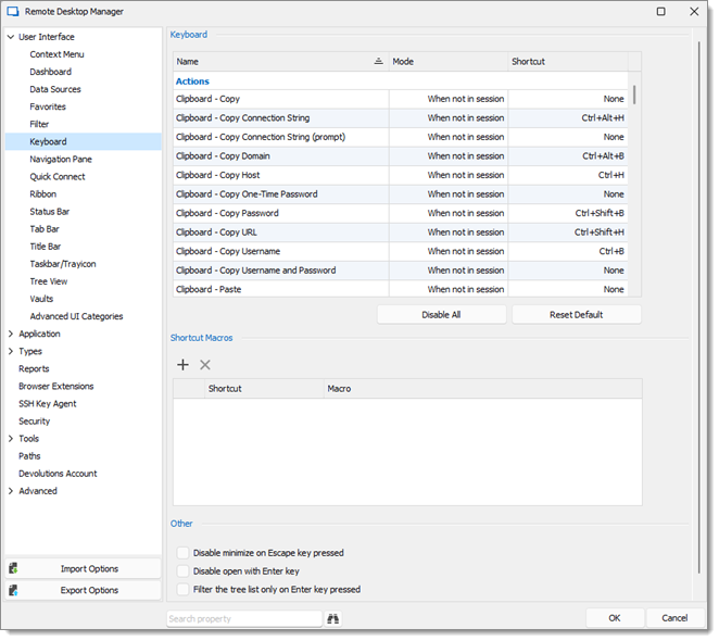 File – Settings – User Interface – Keyboard