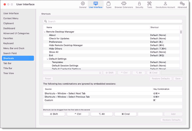 File - Preferences - User Interface - Shortcuts