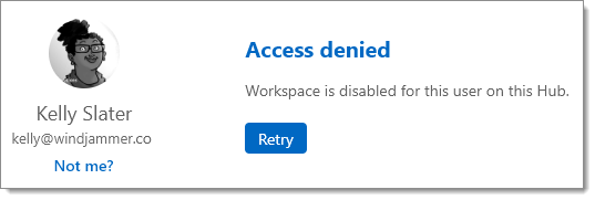 Workspace est désactivé pour cet utilisateur sur ce hub.