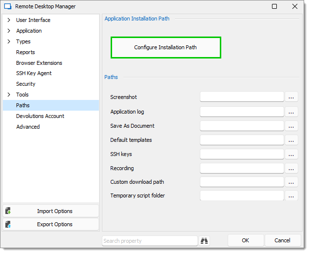 File – Option – Path – Configure Installation Path