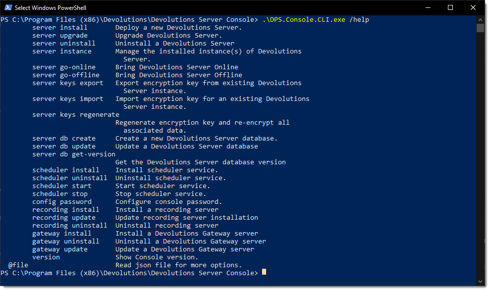 Liste des commandes CLI Console de Devolutions Server