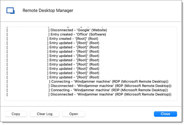 Local Connection Logs Window