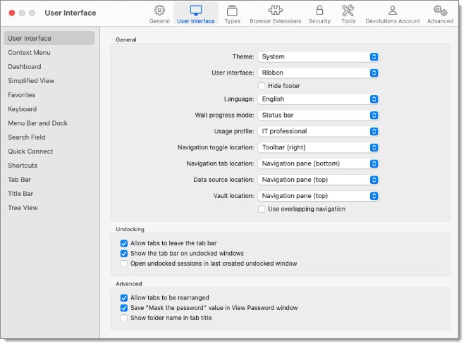 File – Settings – User Interface