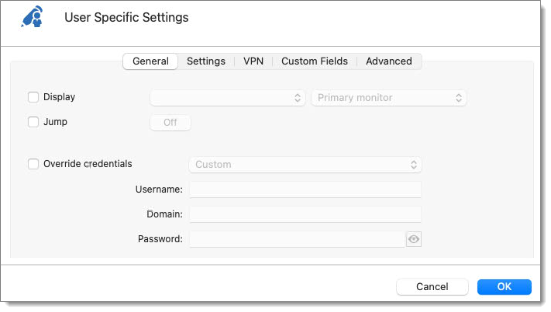 User Specific settings