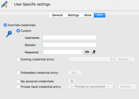 User Specific settings – VPN