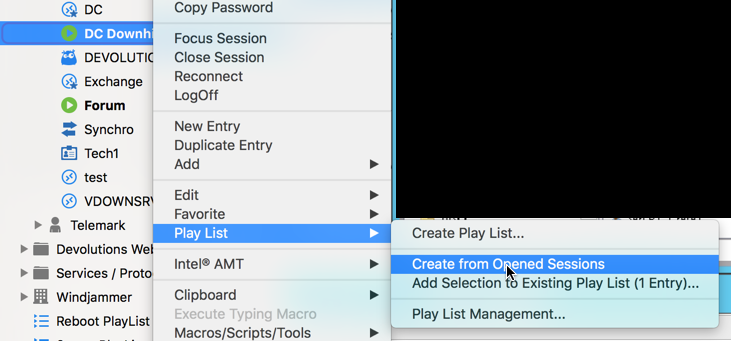 Play list – Create from Opened Sessions