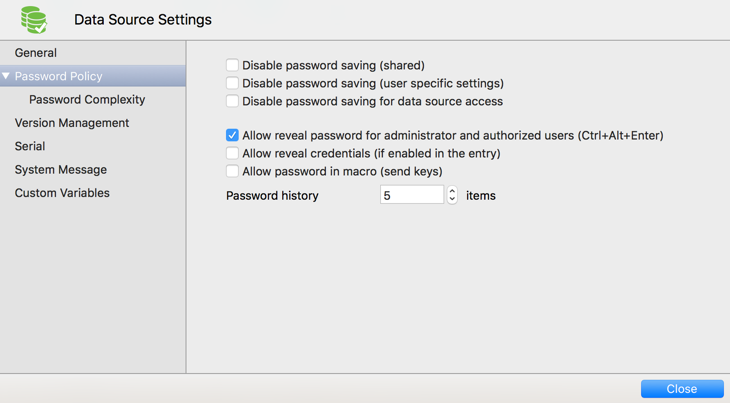 Data Source Settings - Password Policy