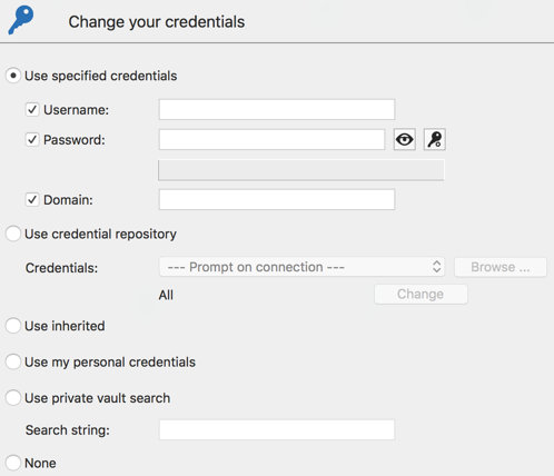 Changer les informations d'identification enregistrées