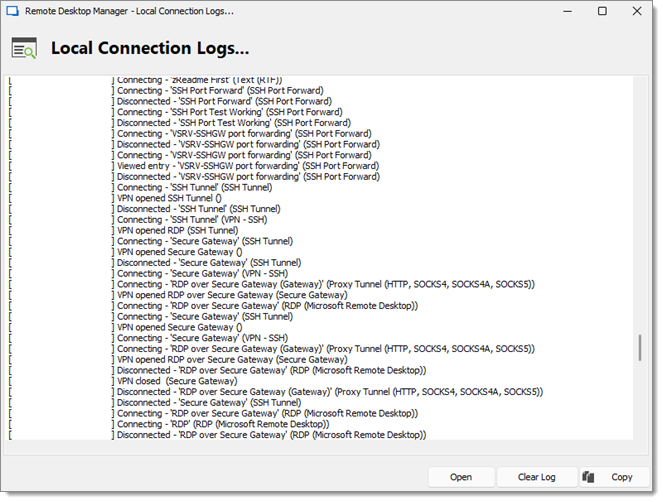 Local connection logs