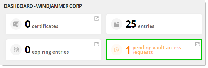 Dashboard – Pending vault access requests