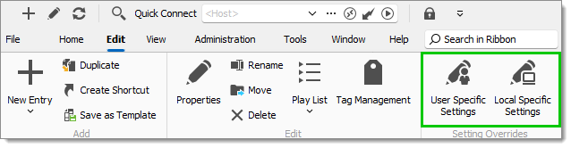 Edit – Setting Overrides – User Specific Settings or Local Specific Settings