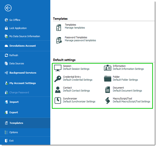 File - Templates - Default settings