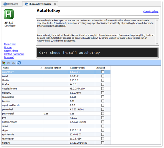 Chocolatey Console