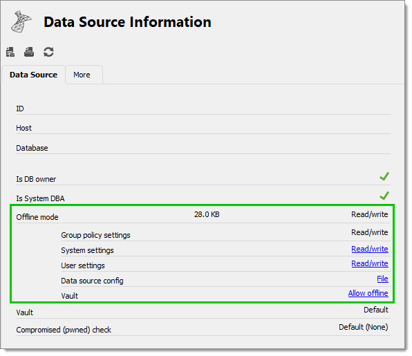 Fichier – Mon Information sur la Source de Données – Mode hors ligne