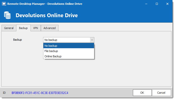 Devolutions Online Drive – Backup Tab