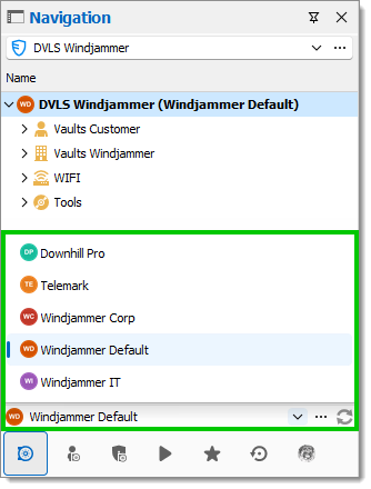 Navigation pane vault Selector