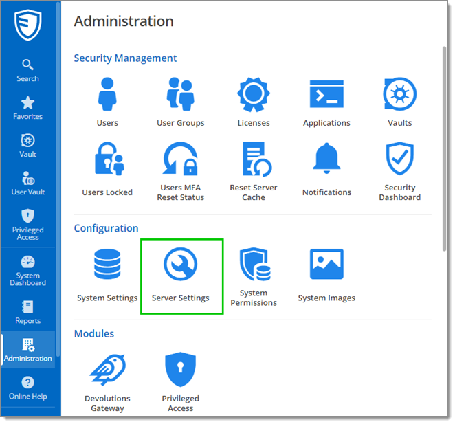 Administration – Configuration – Server Settings