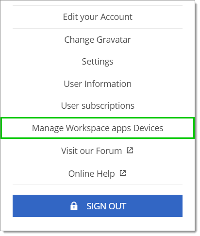 Cliquer sur Gérer les appareils Applications Workspace