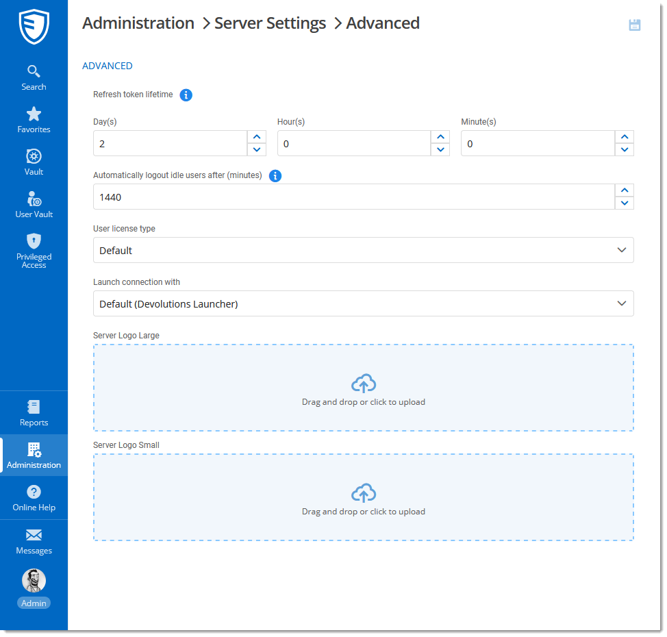 Administration – Devolutions Server Settings – Advanced