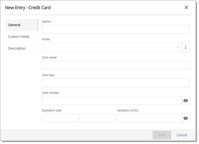 New Entry – Credit Card (General Tab)