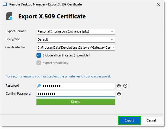 Export X.509 Certificate