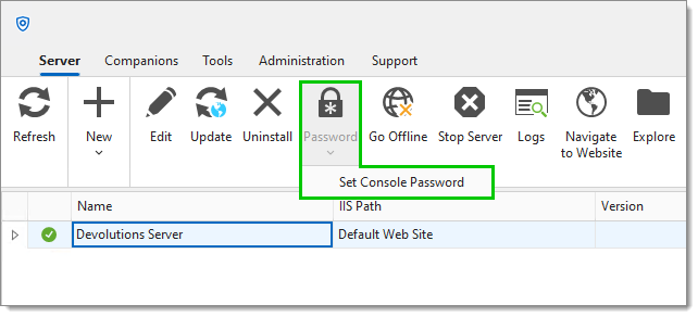Set a Devolutions Server Console password