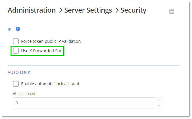 Administration – Server Settings – Security – Use X-Forwarded-For