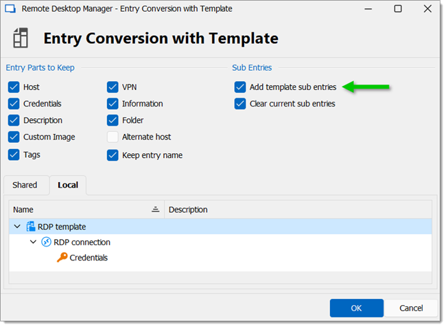 Entry Conversion with Template