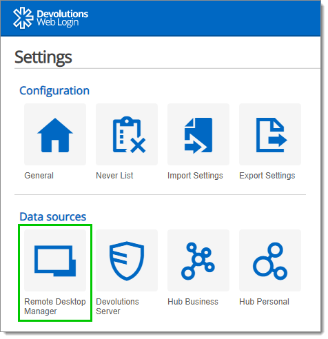 Settings – Data sources – Remote Desktop Manager