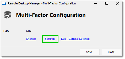 Multi-Factor Configuration – Settings