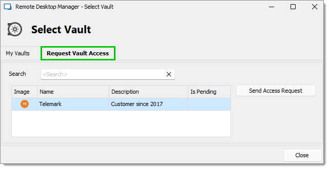 Request vault Access tab