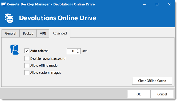 Devolutions Online Drive - Advanced Tab