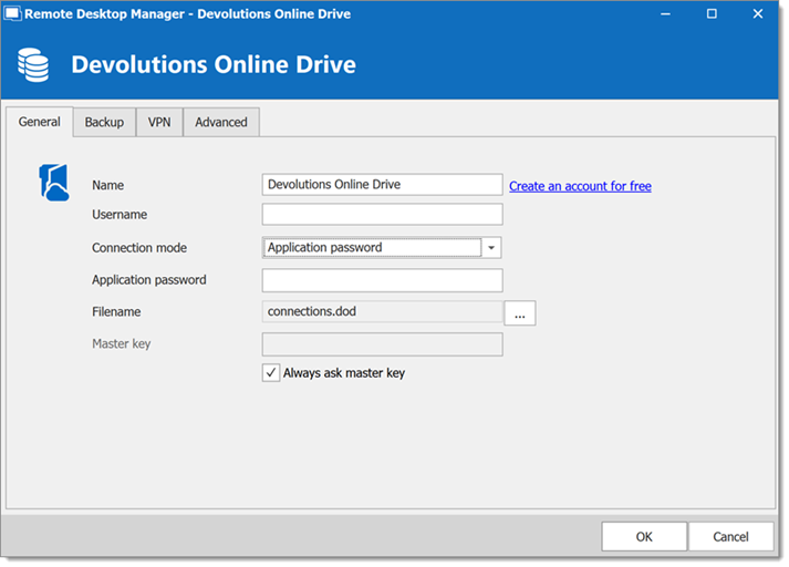 Devolutions Online Drive - General Tab