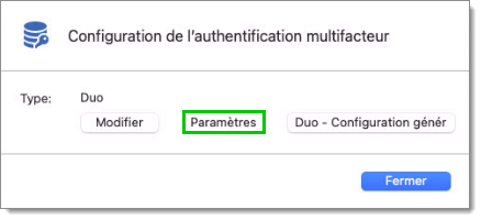 Configuration de l'authentification multifacteur – Paramètres