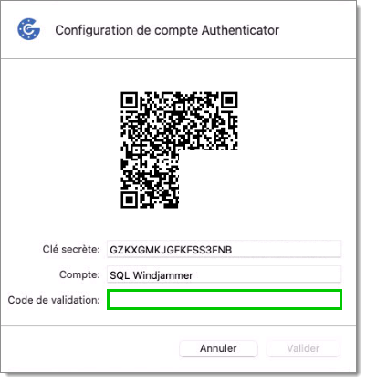 Configuration de compte Authenticator