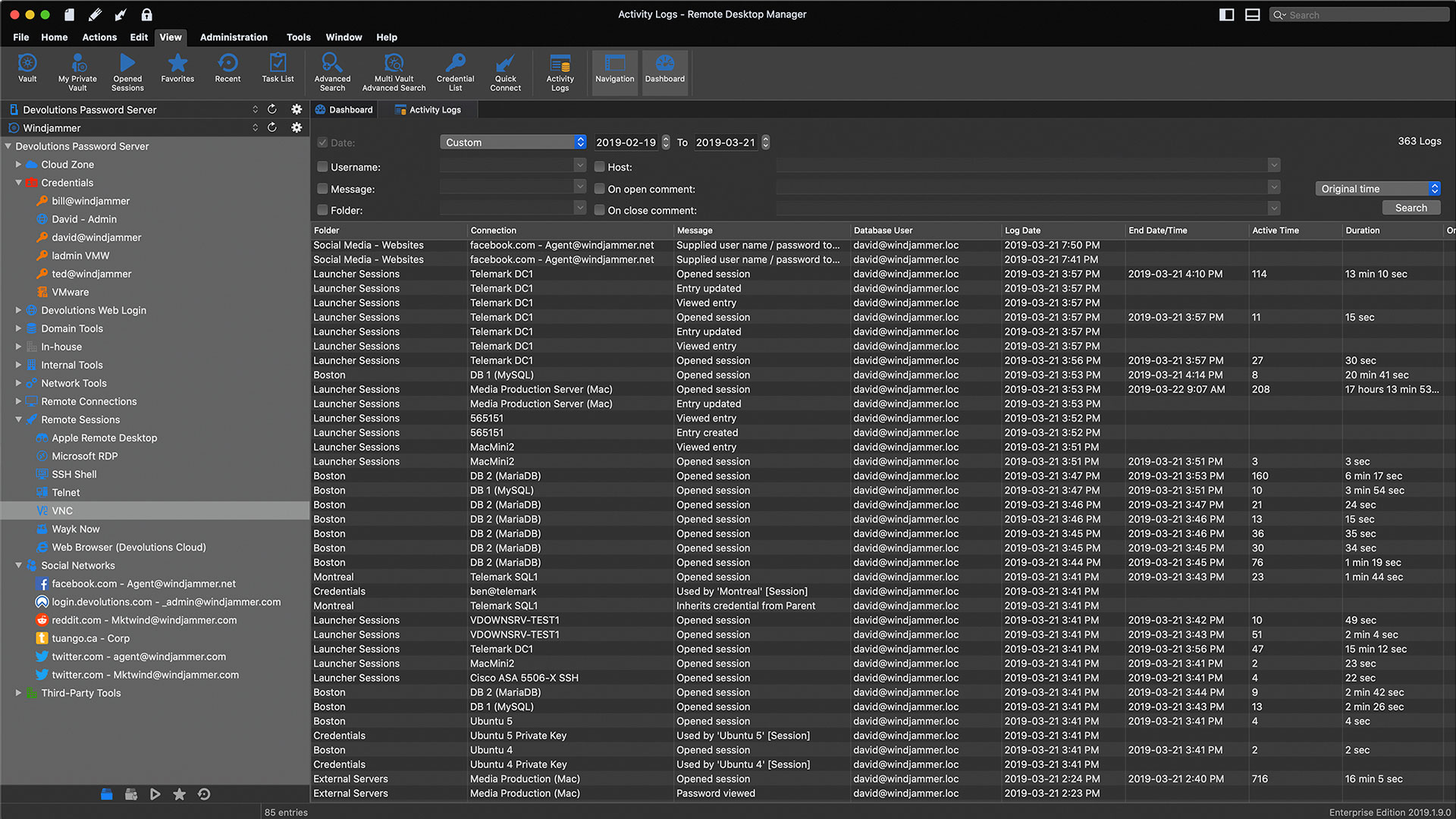 Audit activity with customizable reports and logs